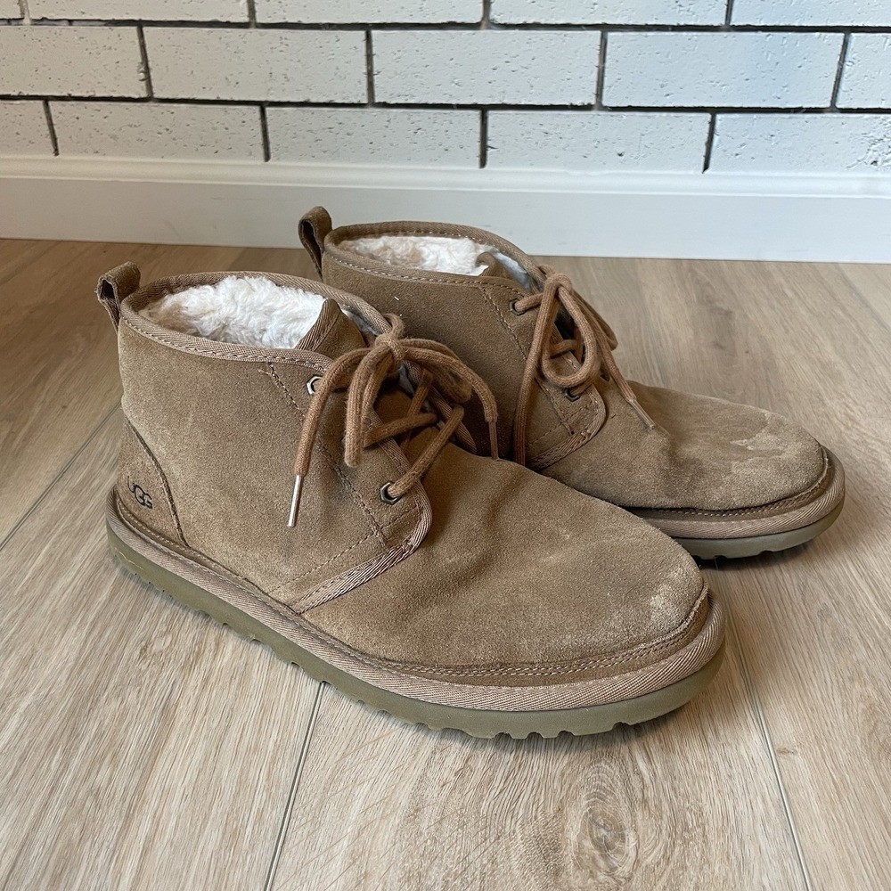UGG Neumel Suede Boots Mens Size 9 Chestnut Tan Chukka Lace Up 3236